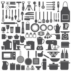 Kitchen related utensils and appliances silhouette icons - 57317960