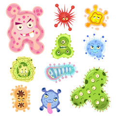 bacteria and virus cartoon.