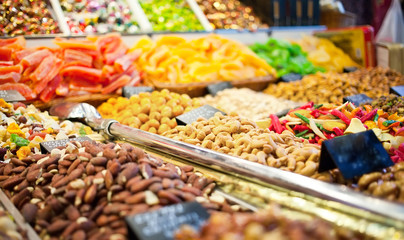 Counter with nuts and dried fruits