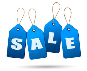 Obraz na płótnie Canvas Blue sale tags. Concept of discount shopping. Vector.