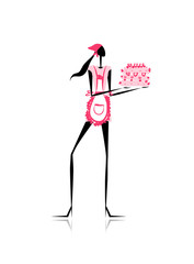 Girl with birthday cake for your design