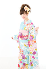 Beautiful asian kimono woman on white background