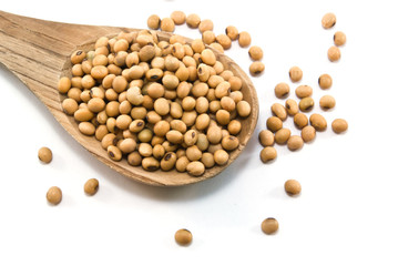 Soybean in wooden ladle