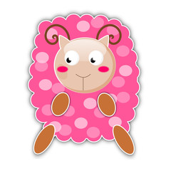 Pink cute sheep isolated on white background