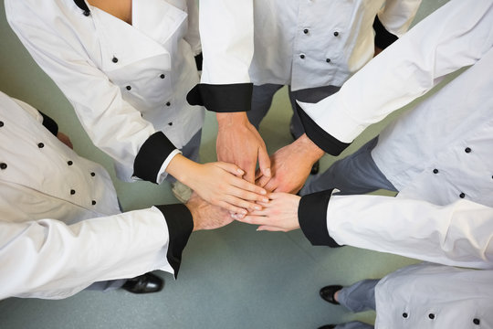 Five chefs joining hands in a circle