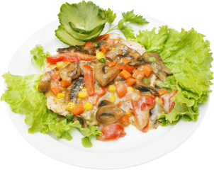 Chicken with vegetables, mushrooms and sauce