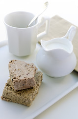 Coffee sesame halva, cocoa and rum sesame halva, cream
