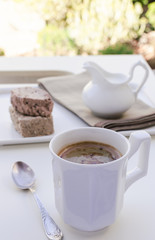 Coffee, coffee sesame halva, cocoa and rum sesame halva