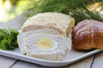 Turkey and quark terrine with hard boiled egg