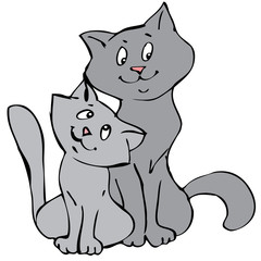 Illustration of two cute cats in love Funny cats. Vector