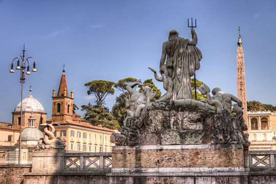 Piazza del Popolo in Rome and the Neptune statue