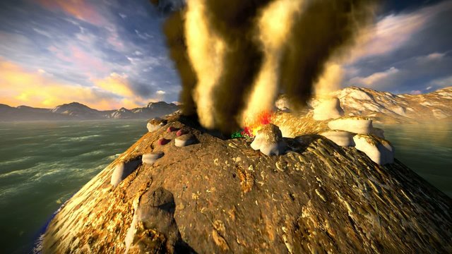 Anak Krakatau erupting - fantasy illustration