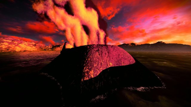 Anak Krakatau erupting - fantasy illustration