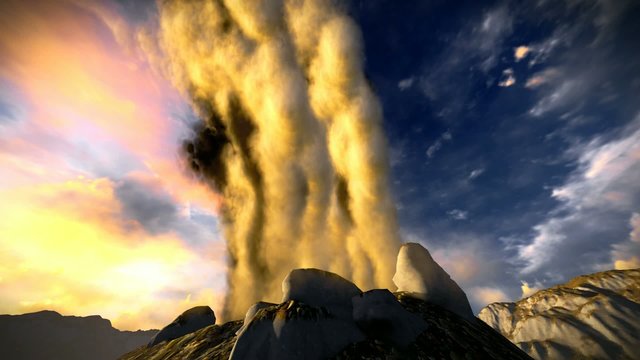 Anak Krakatau erupting - fantasy illustration