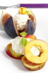 Fig and nectarine with goat cream cheese and mint