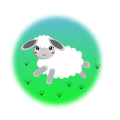 Vector illustration of cute sheep on grass