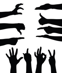 Set of hands silhouettes on white background