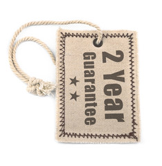 Two year guarantee tag over white