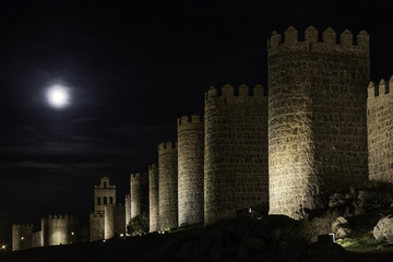 Walls of Avila tonight, Castilla y Leon (Spain)
