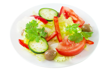 salad on plate on white background