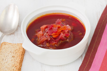 soup with spoon and toast