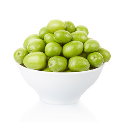 Olives in bowl on white, clipping path included