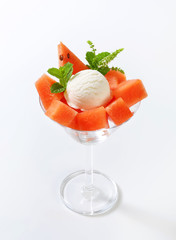 White ice cream with watermelon