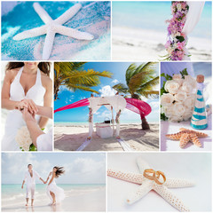 wedding ceremony when on the beach, collage