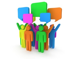 Group of stylized colored people with chat bubbles