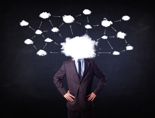 Business man with cloud network head