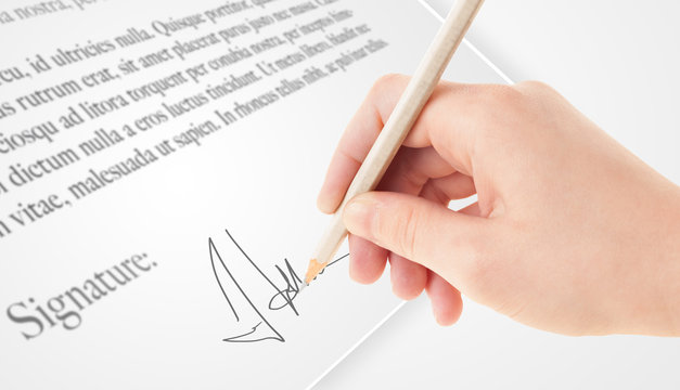 Hand writing personal signature on a paper form - Powered by Adobe