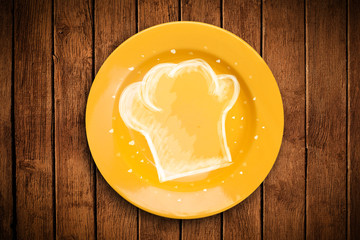 Colorful plate with hand drawn white chef symbol