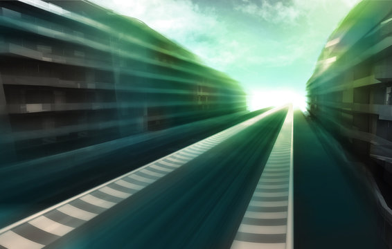speed track road in business city wallpaper