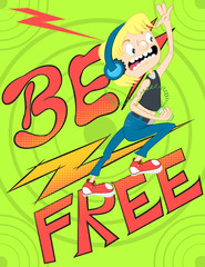 Illustration vector guy listening music with all the rhythm