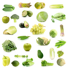 Collage of green vegetables and fruits