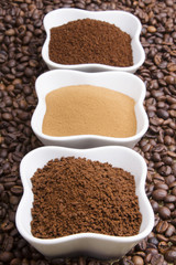 types of coffee: grounds, instant, powder, coffee beans