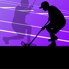 Floor ball players active sports silhouettes background illustra