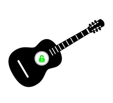 Guitare avec un cadenas vert