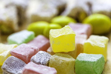 Close up view of delicious dessert of Turkish delights