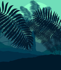 Fototapeta na wymiar Palms tropical sunset mysterious vector background