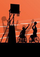 Naklejka premium Active disabled men basketball players in a wheelchair detailed