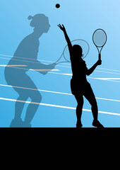 Tennis players active sport silhouettes vector background