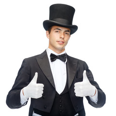 magician in top hat showing thumbs up