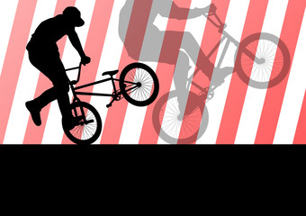 Extreme cyclist active sport silhouettes vector background