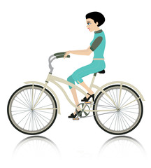 Women riding a bicycle.