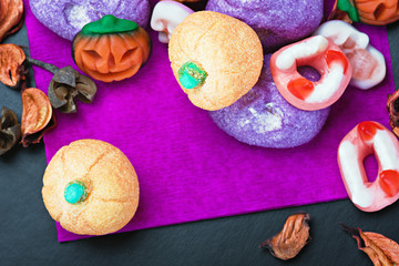candy and pumpkin souffle of a holiday Halloween