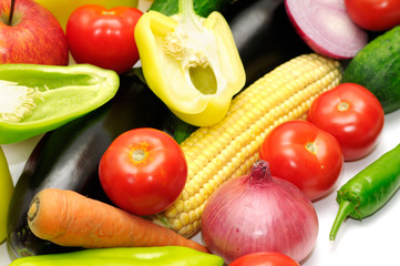fruits and vegetables on white