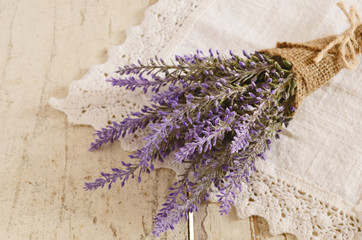 Bunch of lavender on vintage lace doily