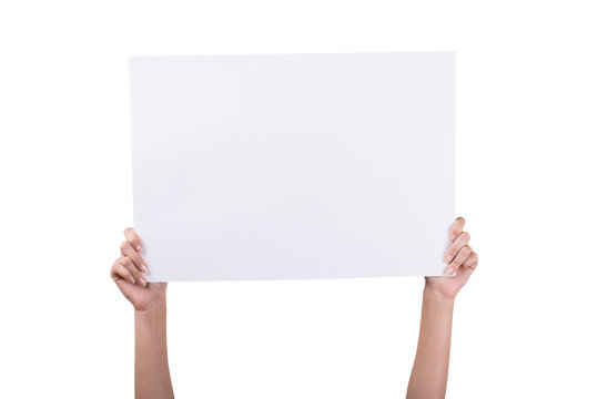 Woman's Hands holding empty white blank board