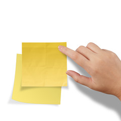 hand touch blank yellow sticky note